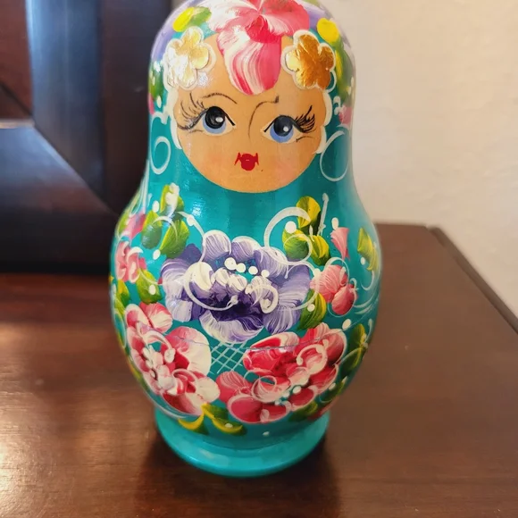 Floral Teal Nesting Dolls Set - Picture 2 of 6